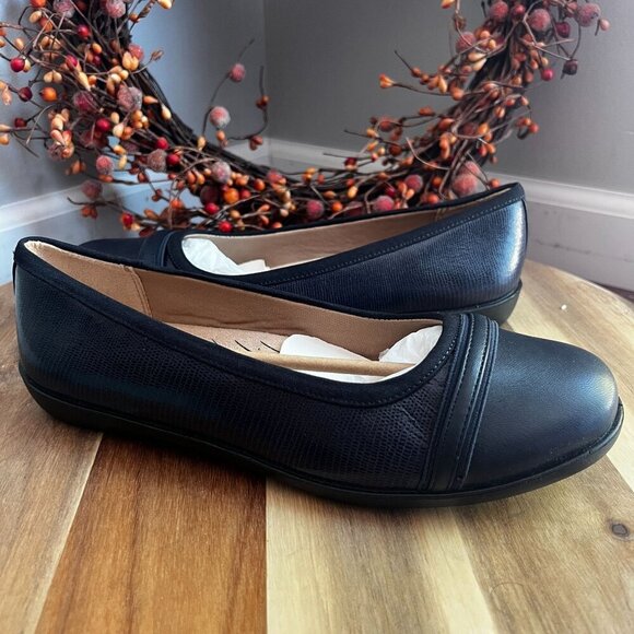 Lifestride Nile Womens Ballets Flat Sz 9 WIDE WIDTH Lux Navy Lizard Arch Support - Picture 1 of 12